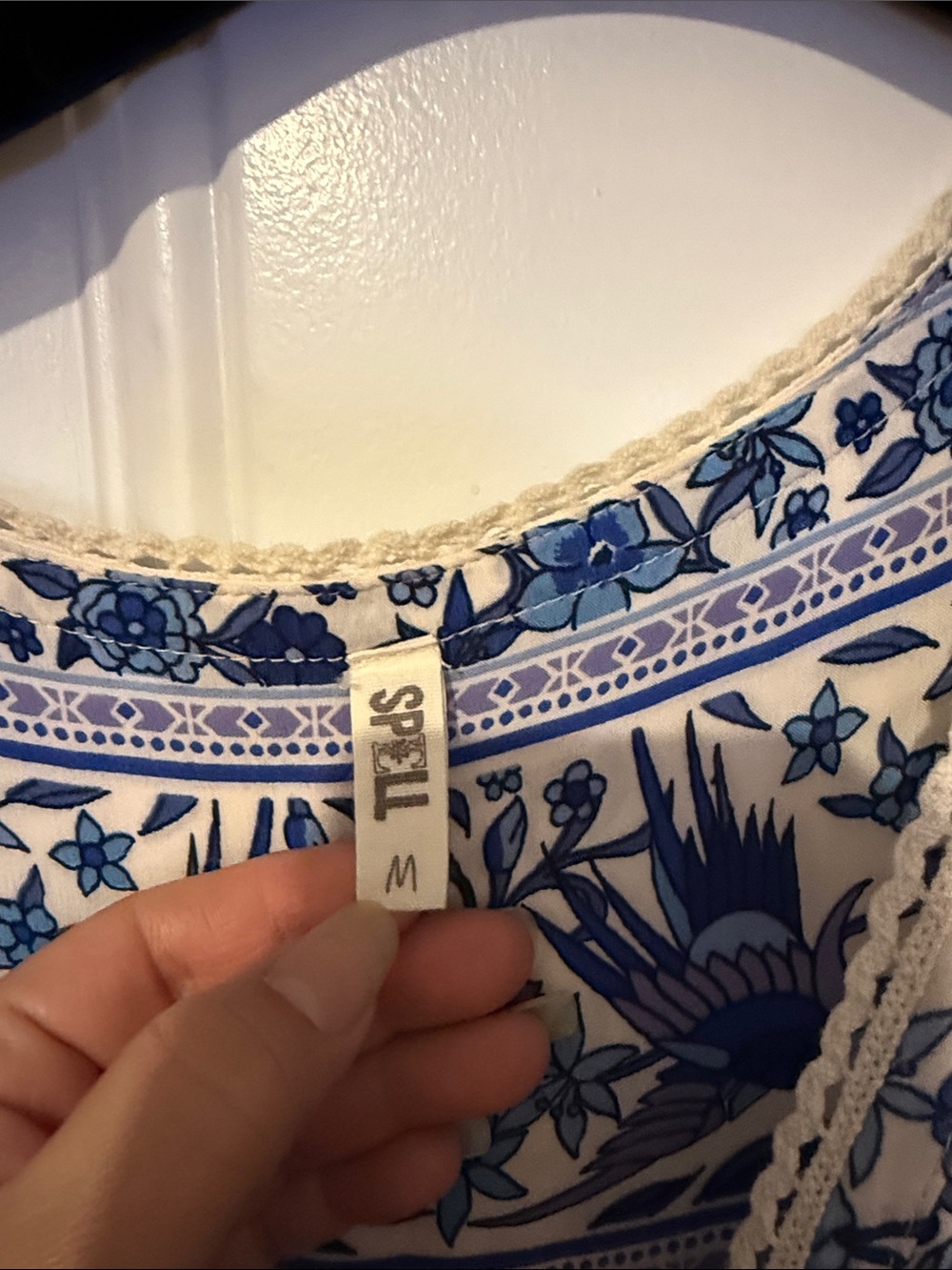 Spell and the Gypsy Blue Bird Paradiso Beige and Blue Floral V-Neck Maxi Dress - Picture 3 of 6